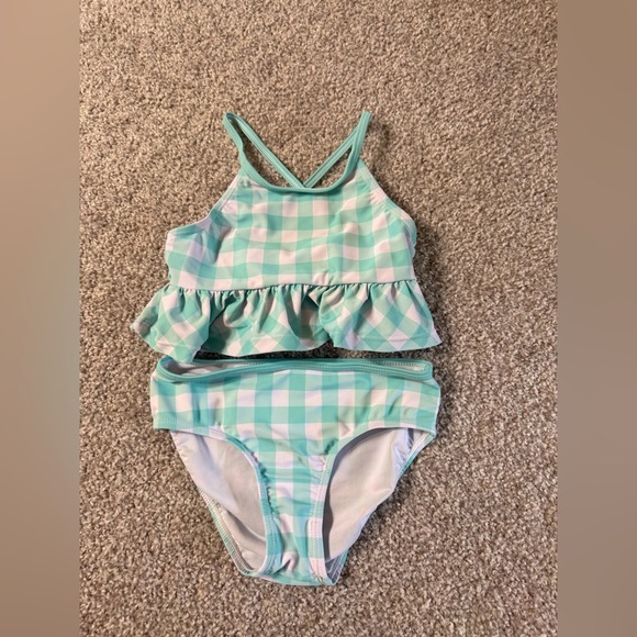 Millie loves Lily sz 6 mint green and white checkered plaid ruffled bikini - Picture 1 of 3